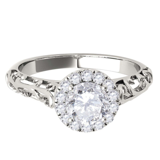 MauliJewels 1/2 Carat Lab Grown Diamond Halo Engagement Ring, 10K White or Yellow Gold, 4-Prong Round Cut Bridal Ring - Mauli Jewels