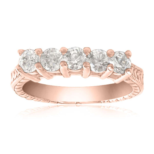 0.75 Carat Five Stone Natural Diamond Prong Set Engagement Wedding Ring In 10K Rose White & Yellow Gold Mauli Jewels