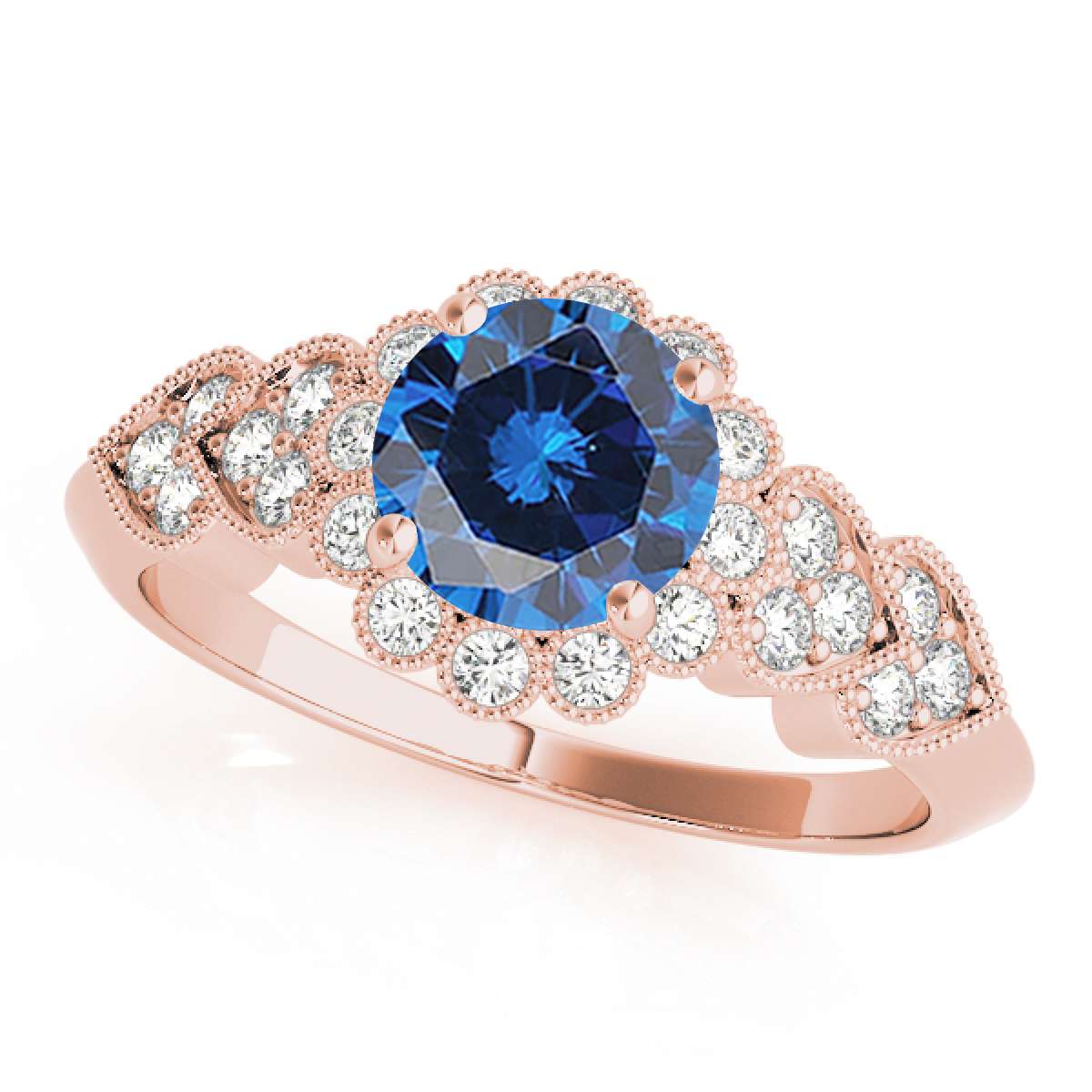 1.15 Carat Halo Blue Diamond Engagement Ring for Women in 14K Rose, White, or Yellow Gold Mauli Jewels