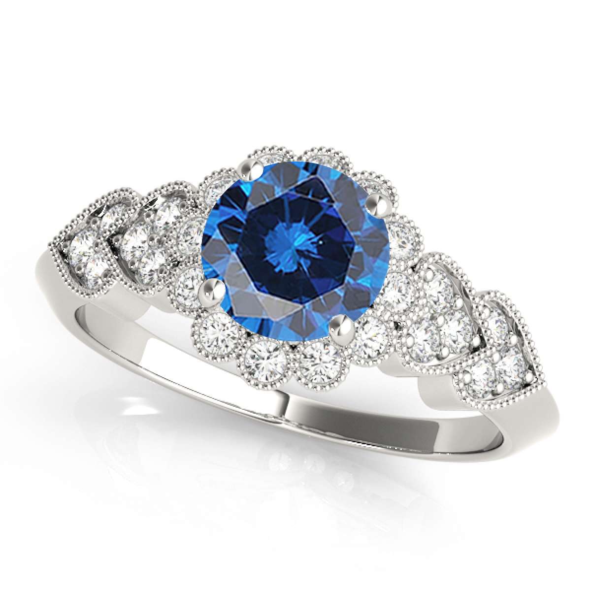 1.15 Carat Halo Blue Diamond Engagement Ring for Women in 14K Rose, White, or Yellow Gold Mauli Jewels