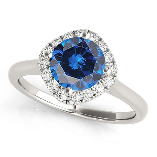 0.75 Carat Halo Blue Diamond Engagement Ring for Women in 14K Rose, White & Yellow Gold Mauli Jewels