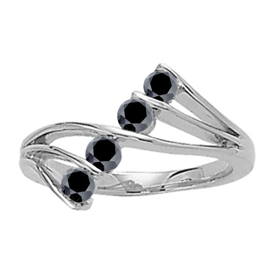 0.35 Carat Black Diamond Channel Set Wedding Band For Women In 14K Yellow Rose & White Gold Mauli Jewels