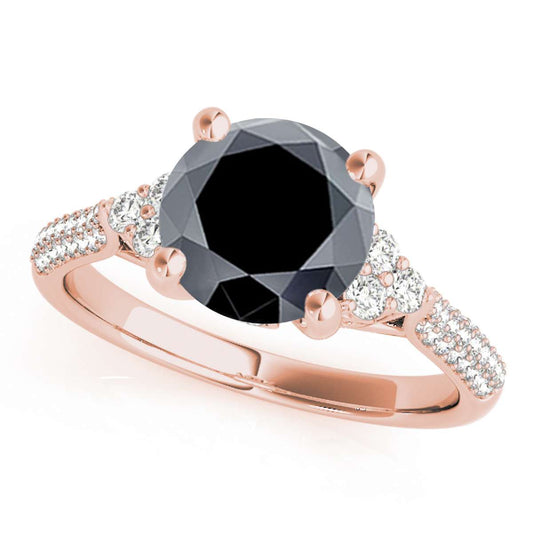2.35 Carat Black and White Diamond Engagement Wedding Rings For Women In 14K Rose White & Yellow Gold Mauli Jewels