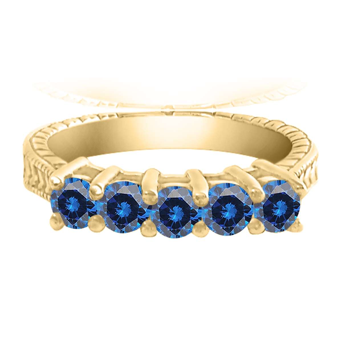 0.75 Carat Blue Five Stone Natural Diamond Prong Set Wedding Engagement Band In 10K Yellow White & Rose Gold Mauli Jewels