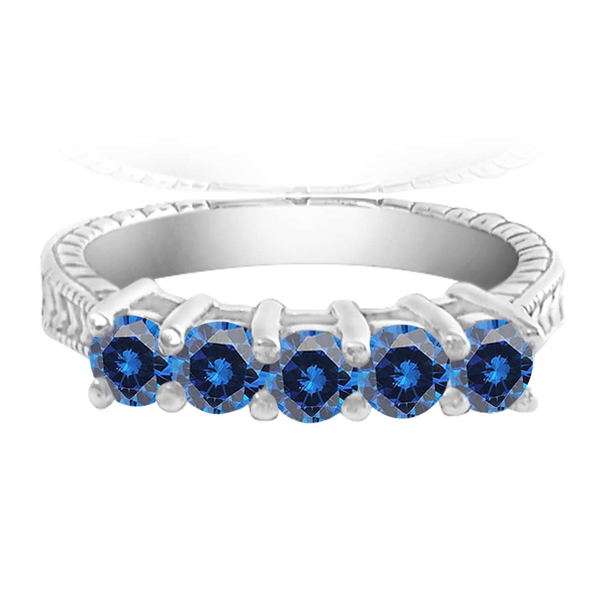 0.75 Carat Blue Five Stone Natural Diamond Prong Set Wedding Engagement Band In 10K Yellow White & Rose Gold Mauli Jewels