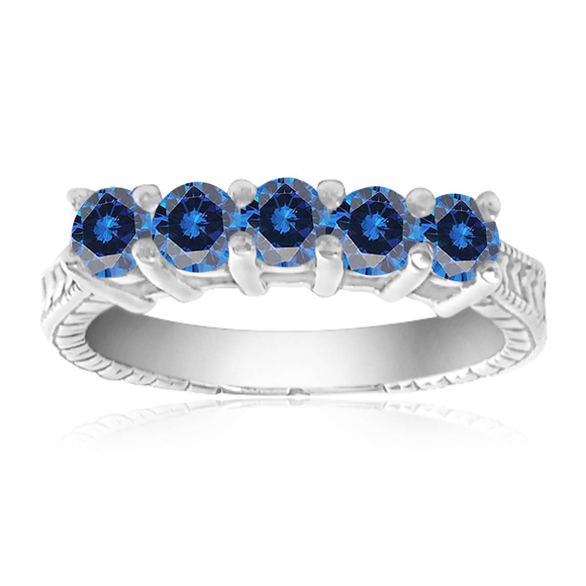 0.75 Carat Blue Five Stone Natural Diamond Prong Set Wedding Engagement Band In 10K Yellow White & Rose Gold Mauli Jewels