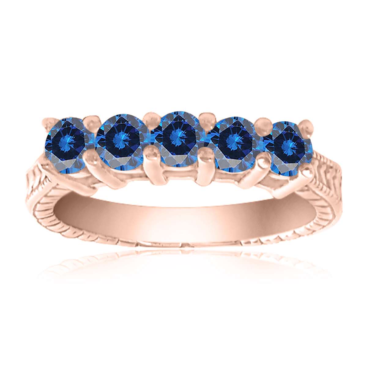 0.75 Carat Blue Five Stone Natural Diamond Prong Set Wedding Engagement Band In 10K Yellow White & Rose Gold Mauli Jewels