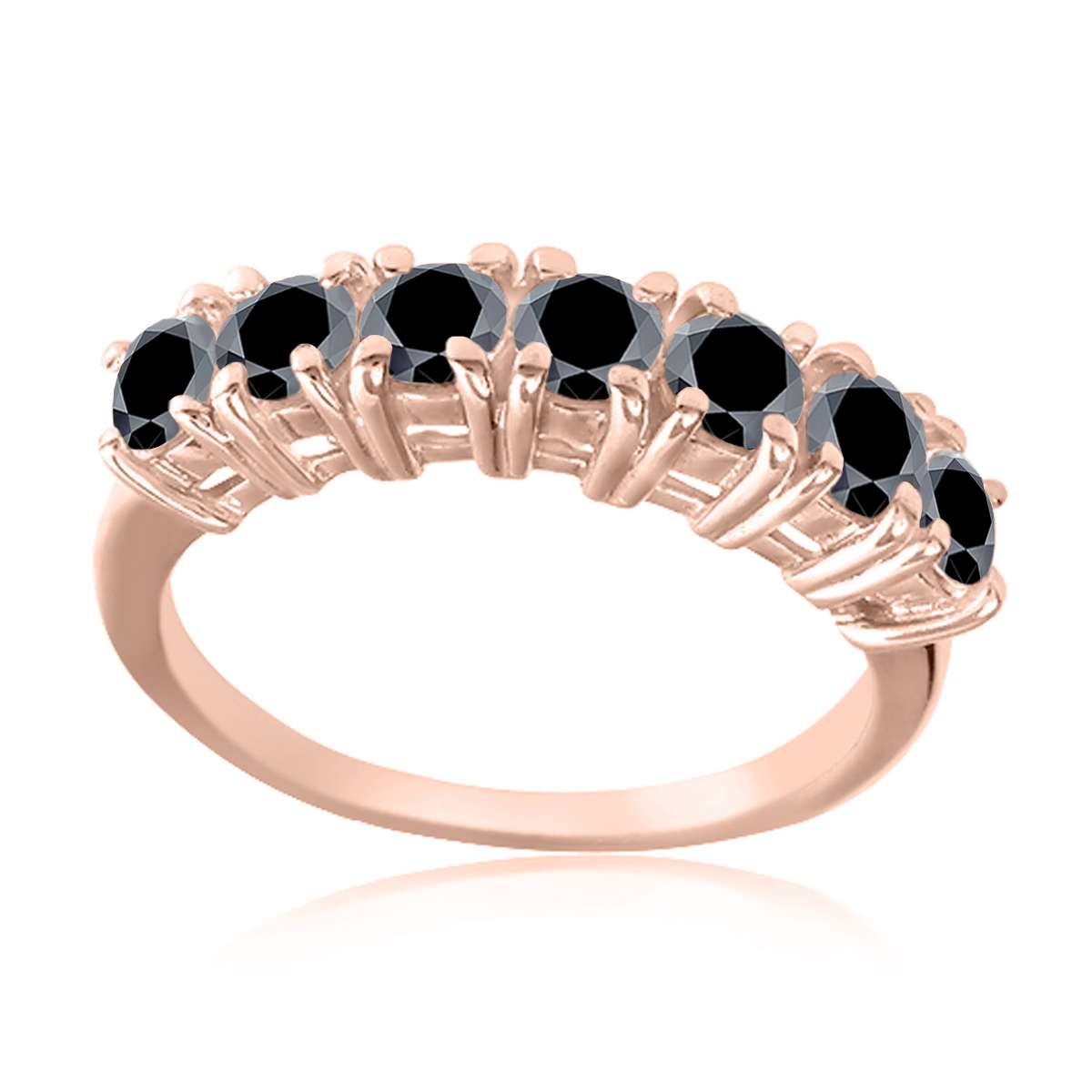 1.0 Carat Round Brilliant Cut Black Diamond Classic Seven Stone Wedding Ring In 10K Rose, White & Yellow Gold Mauli Jewels