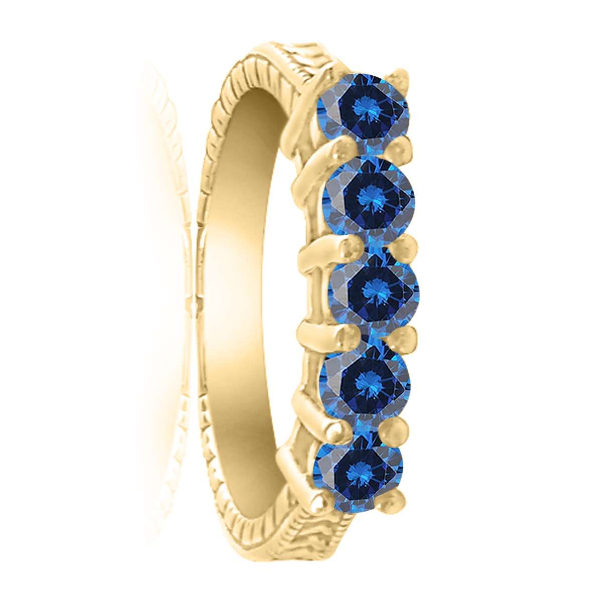 0.75 Carat Blue Five Stone Natural Diamond Prong Set Wedding Engagement Band In 10K Yellow White & Rose Gold Mauli Jewels