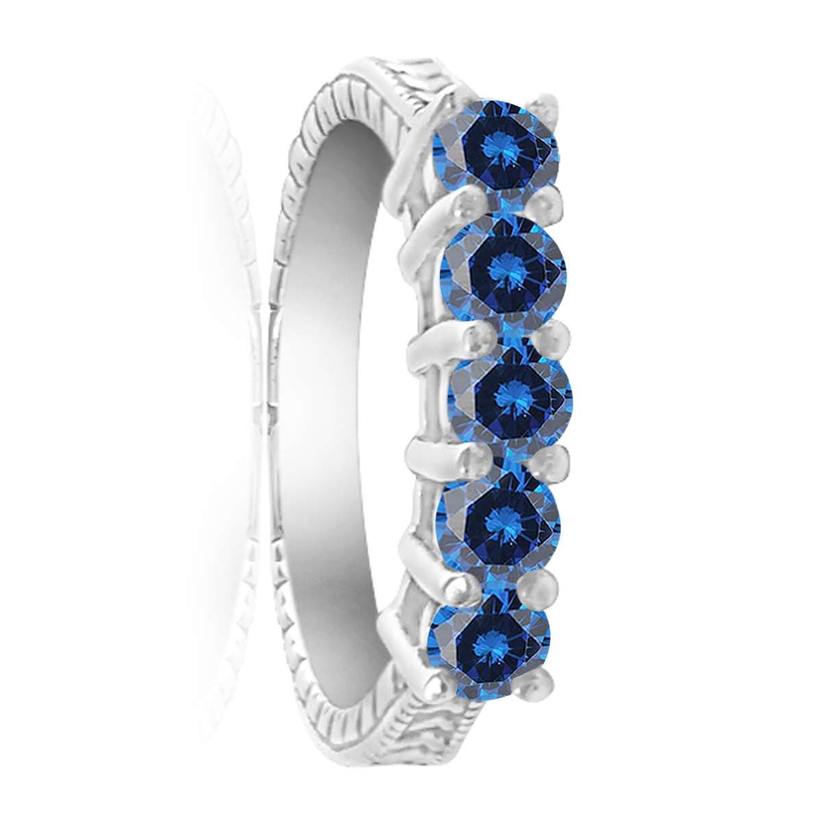 0.75 Carat Blue Five Stone Natural Diamond Prong Set Wedding Engagement Band In 10K Yellow White & Rose Gold Mauli Jewels