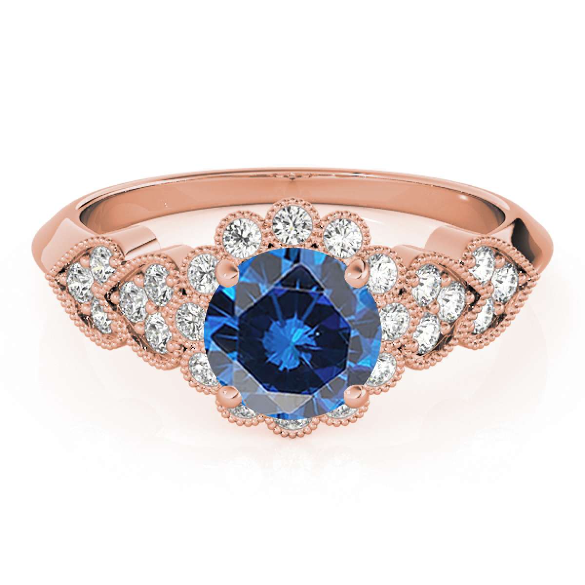 1.15 Carat Halo Blue Diamond Engagement Ring for Women in 14K Rose, White, or Yellow Gold Mauli Jewels