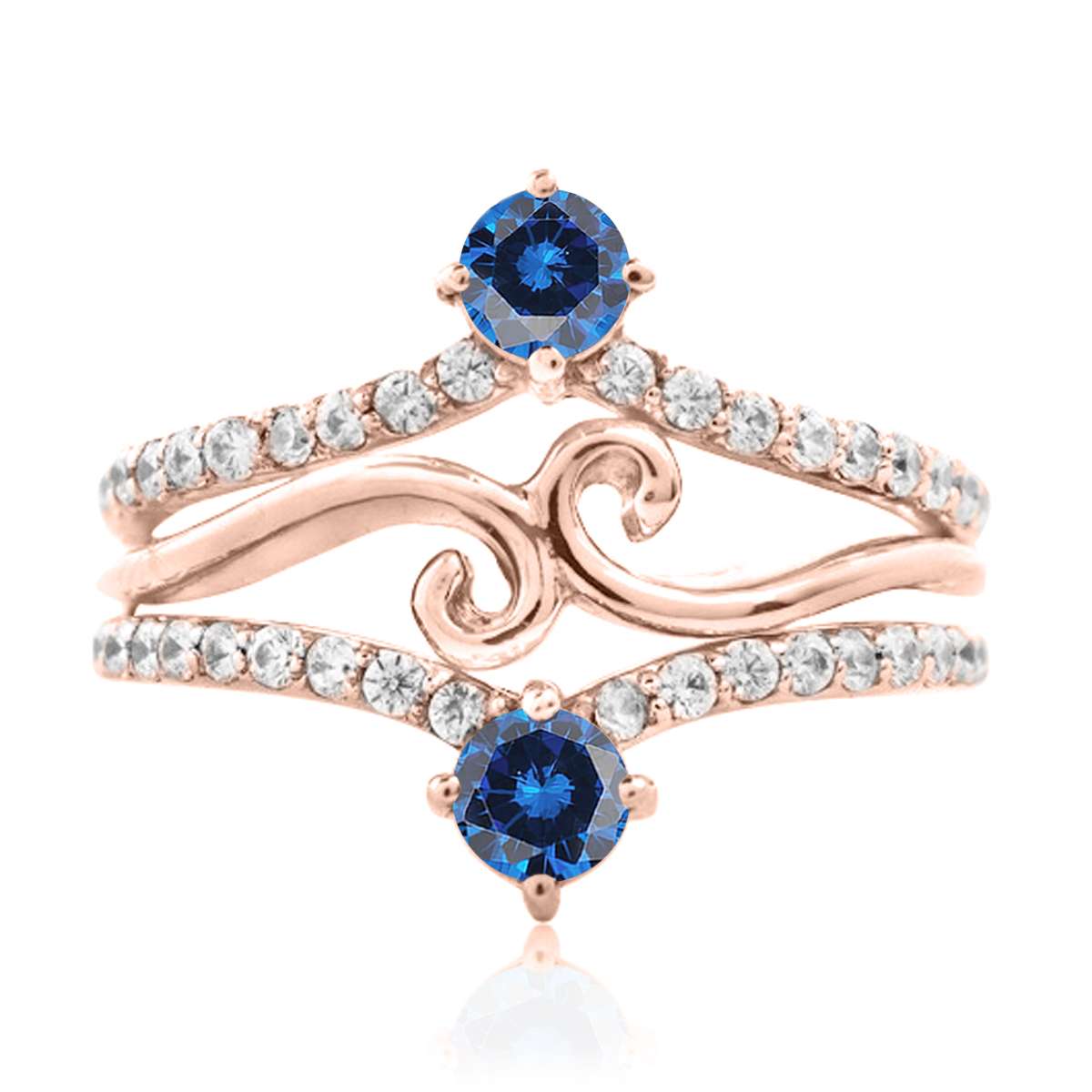0.75 Carat Blue and White Diamond Two Stone Wedding Engagement Band for Women in 10K Rose, White & Yellow Gold Mauli Jewels