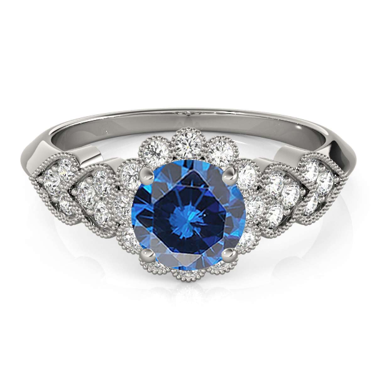 1.15 Carat Halo Blue Diamond Engagement Ring for Women in 14K Rose, White, or Yellow Gold Mauli Jewels