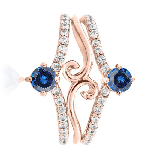 0.75 Carat Blue and White Diamond Two Stone Wedding Engagement Band for Women in 10K Rose, White & Yellow Gold Mauli Jewels