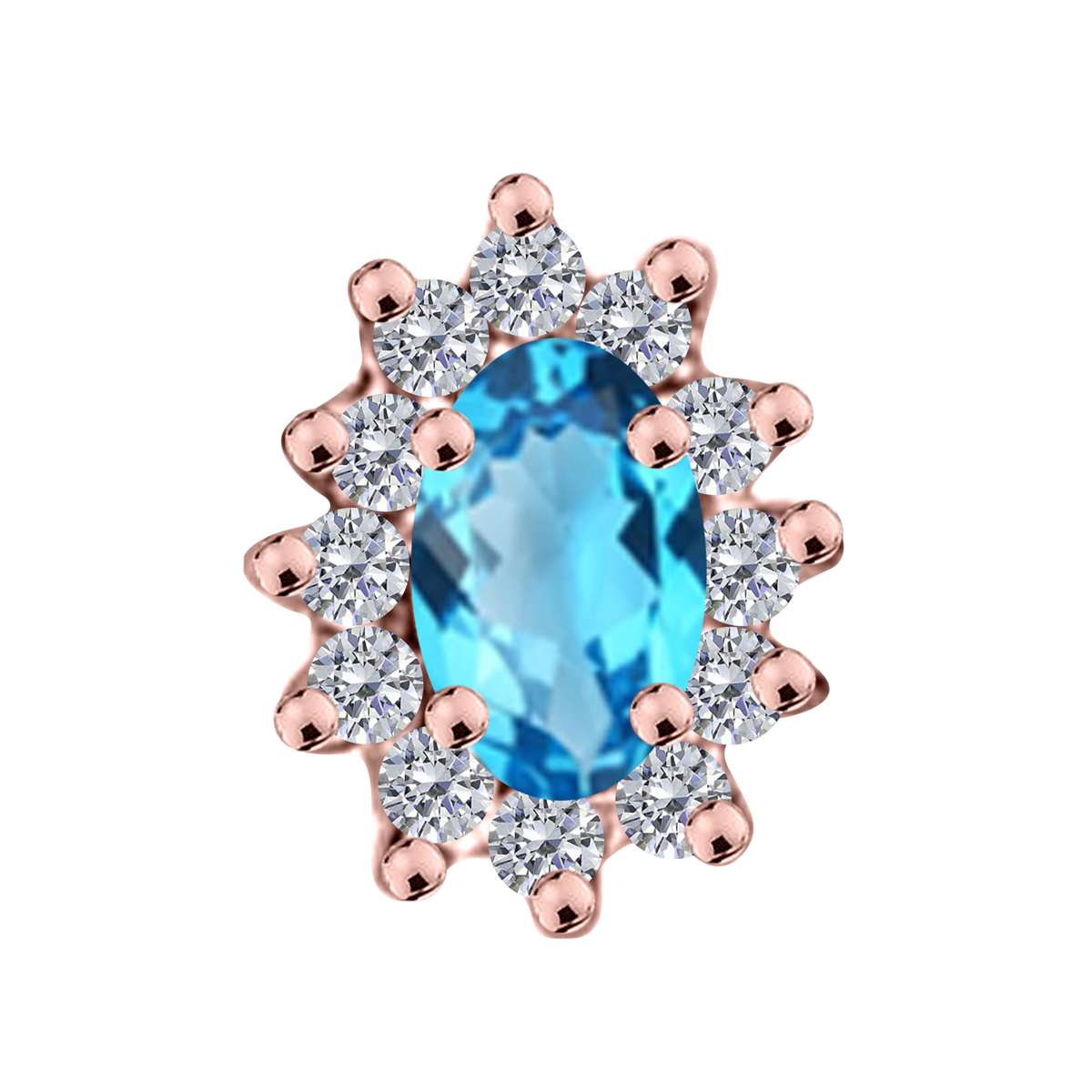 1.25 Carat Oval Shape Blue-topaz and Diamond Gemstone Halo Stud Earrings In 10K Rose White & Yellow Gold With Backs Mauli Jewels