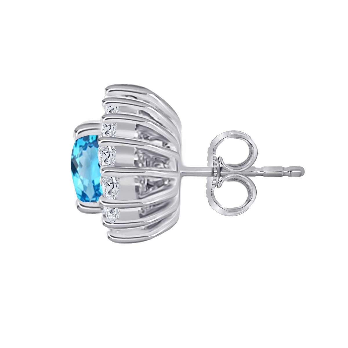 1.25 Carat Oval Shape Blue-topaz and Diamond Gemstone Halo Stud Earrings In 10K Rose White & Yellow Gold With Backs Mauli Jewels