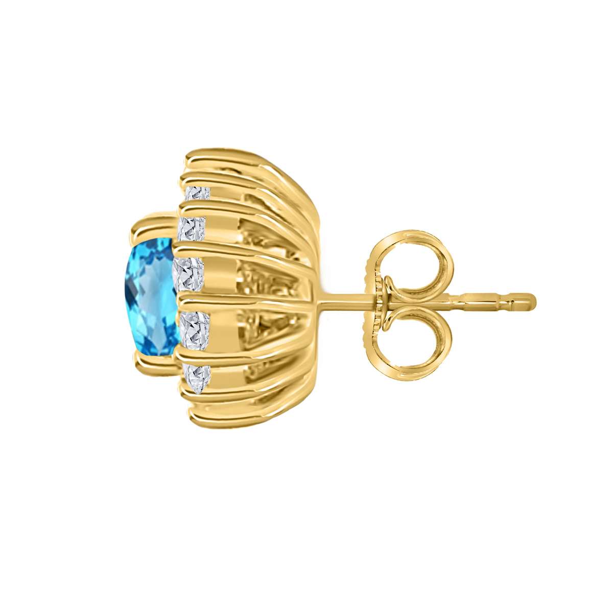 1.25 Carat Oval Shape Blue-topaz and Diamond Gemstone Halo Stud Earrings In 10K Rose White & Yellow Gold With Backs Mauli Jewels