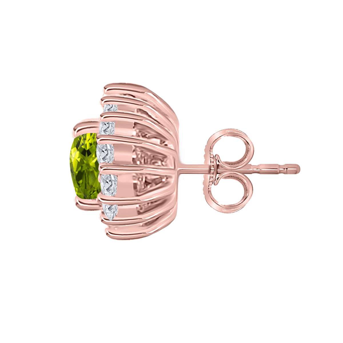 1.25 Carat Oval Shape Peridot and Diamond Gemstone Halo Stud Earrings In 10K White & Yellow Gold With Backs Mauli Jewels