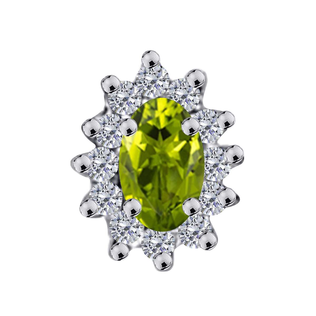 1.25 Carat Oval Shape Peridot and Diamond Gemstone Halo Stud Earrings In 10K White & Yellow Gold With Backs Mauli Jewels