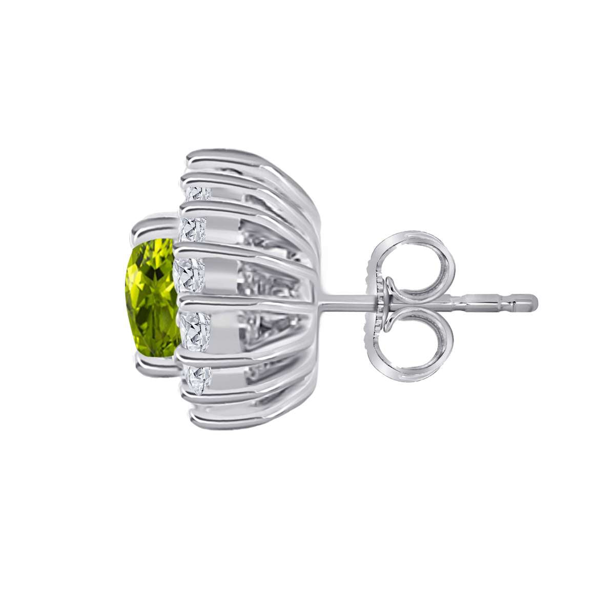 1.25 Carat Oval Shape Peridot and Diamond Gemstone Halo Stud Earrings In 10K White & Yellow Gold With Backs Mauli Jewels
