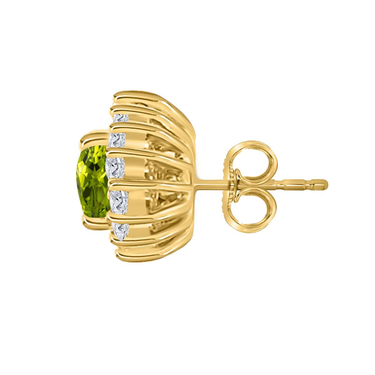 1.25 Carat Oval Shape Peridot and Diamond Gemstone Halo Stud Earrings In 10K White & Yellow Gold With Backs Mauli Jewels