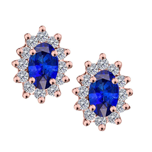 1.25 Carat Oval Shape Tanzanite and Diamond Gemstone Halo Stud Earrings In 10K Rose, White & Yellow Gold With Backs Mauli Jewels