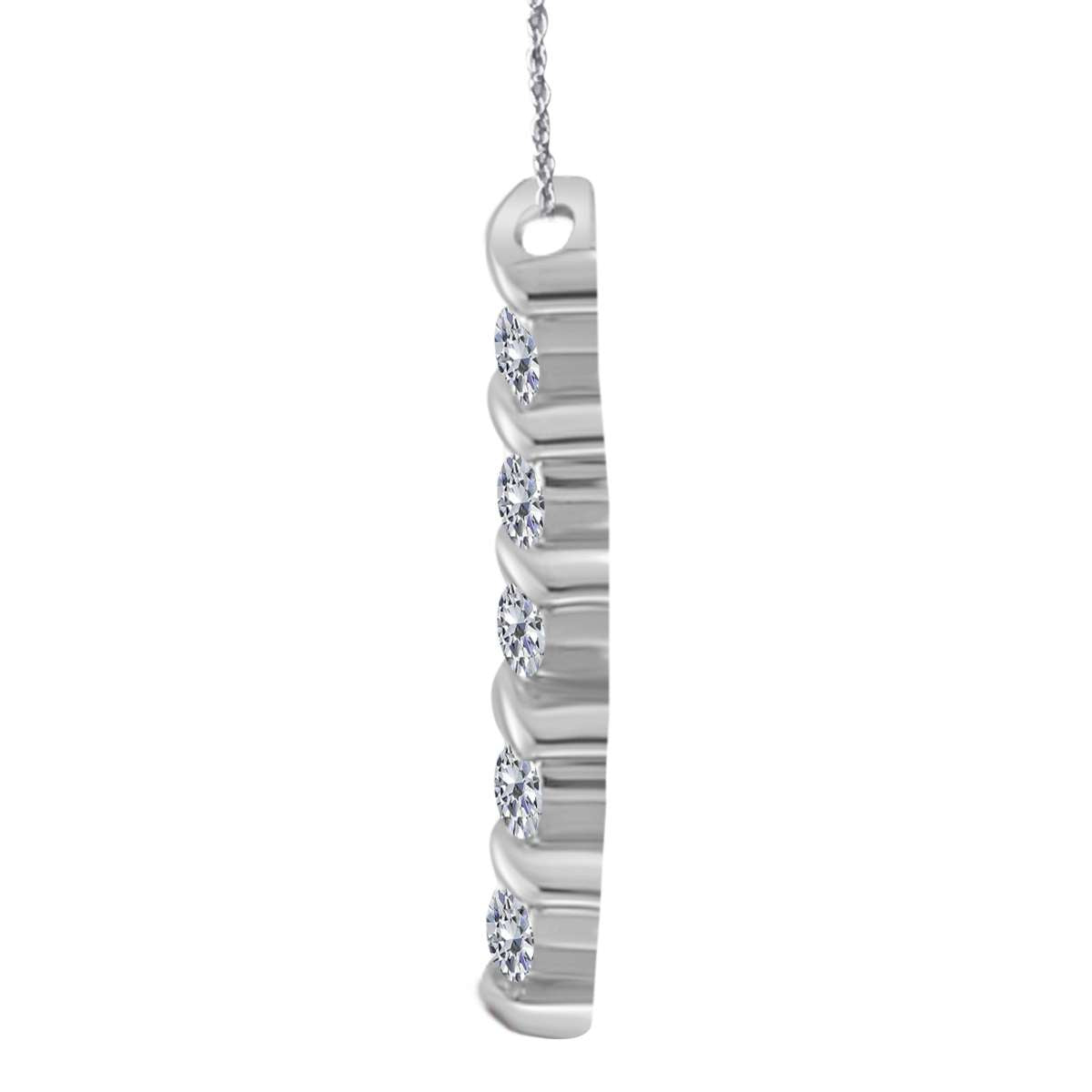 1/2 Carat Channel Set White Diamond 5 Stone Pendant Necklace For Women In 10K Rose White & Yellow Gold With 18" Box Chain Mauli Jewels