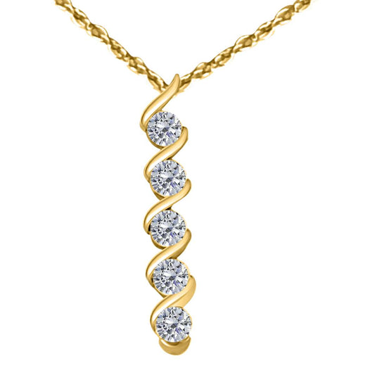 1/2 Carat Channel Set White Diamond 5 Stone Pendant Necklace For Women In 10K Rose White & Yellow Gold With 18" Box Chain Mauli Jewels