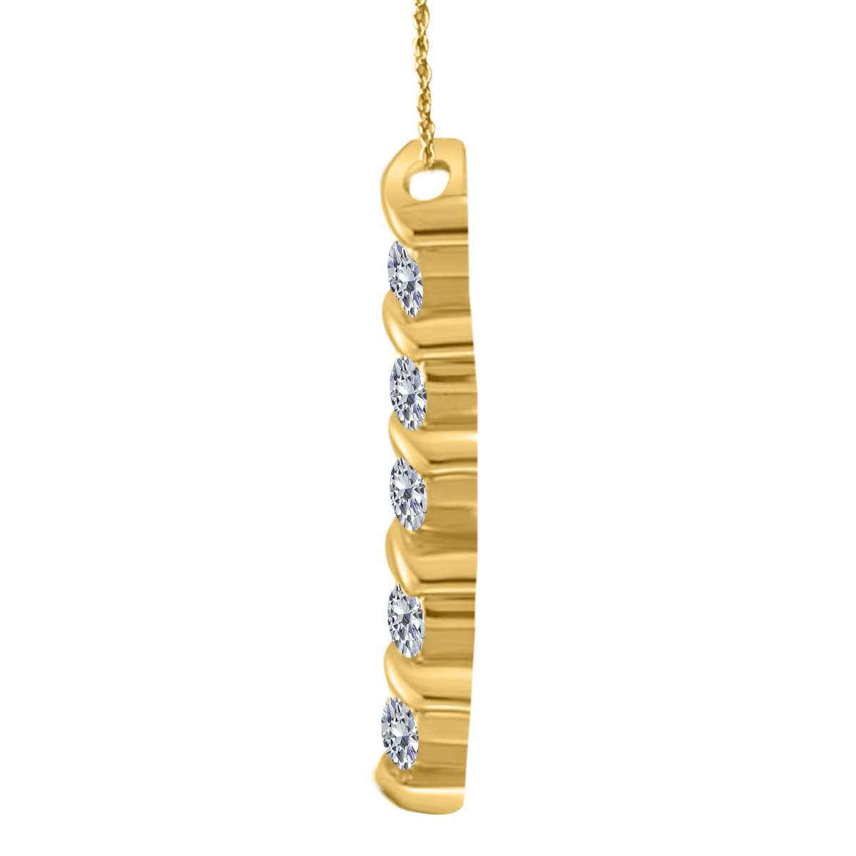 1/2 Carat Channel Set White Diamond 5 Stone Pendant Necklace For Women In 10K Rose White & Yellow Gold With 18" Box Chain Mauli Jewels