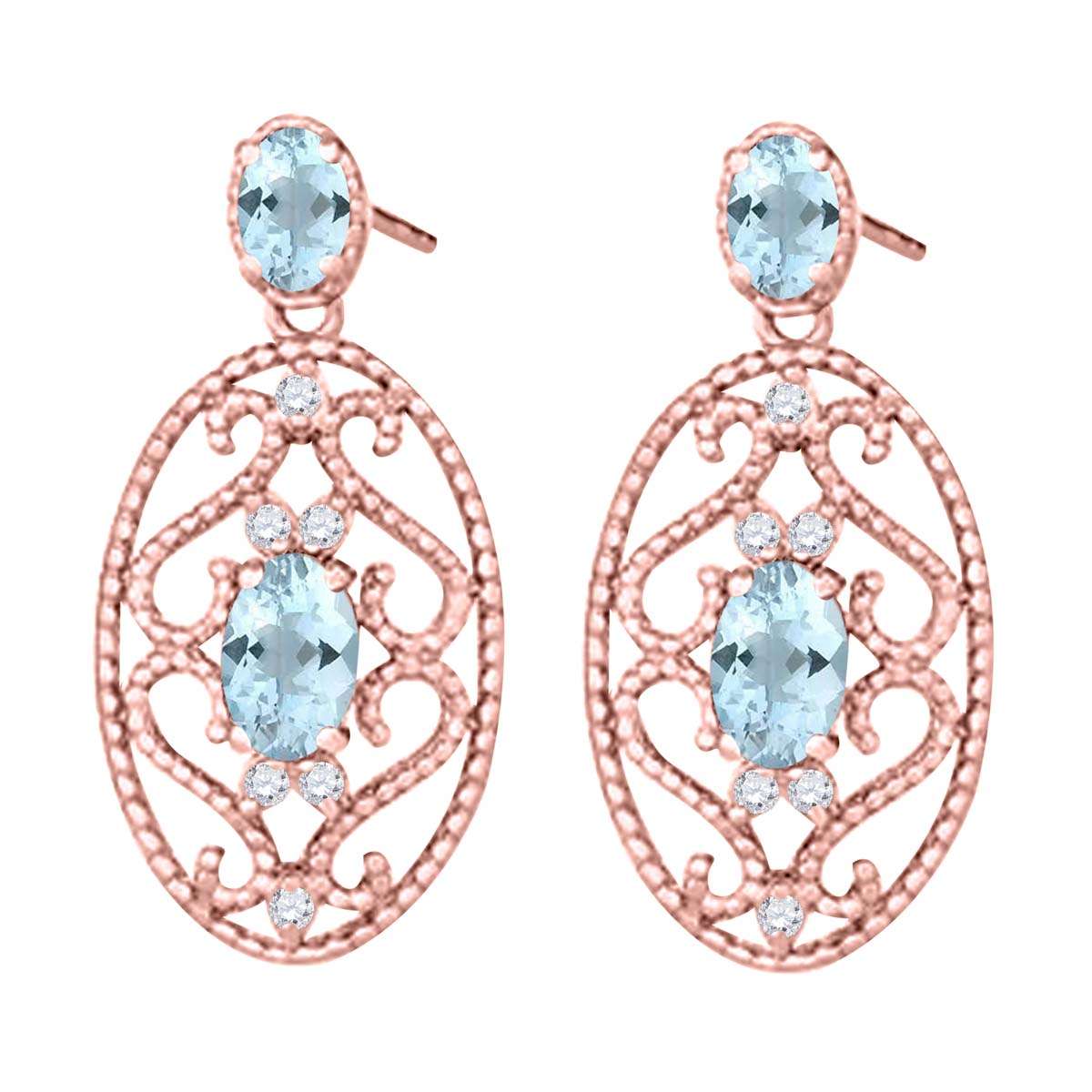 1.55 Carat Oval Shape Aquamarine And Natural Diamond Gemstone Earrings for Women In 10K White Rose & Yellow Gold Mauli Jewels