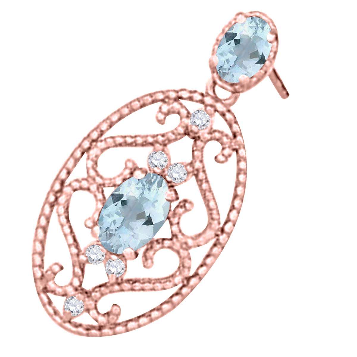 1.55 Carat Oval Shape Aquamarine And Natural Diamond Gemstone Earrings for Women In 10K White Rose & Yellow Gold Mauli Jewels