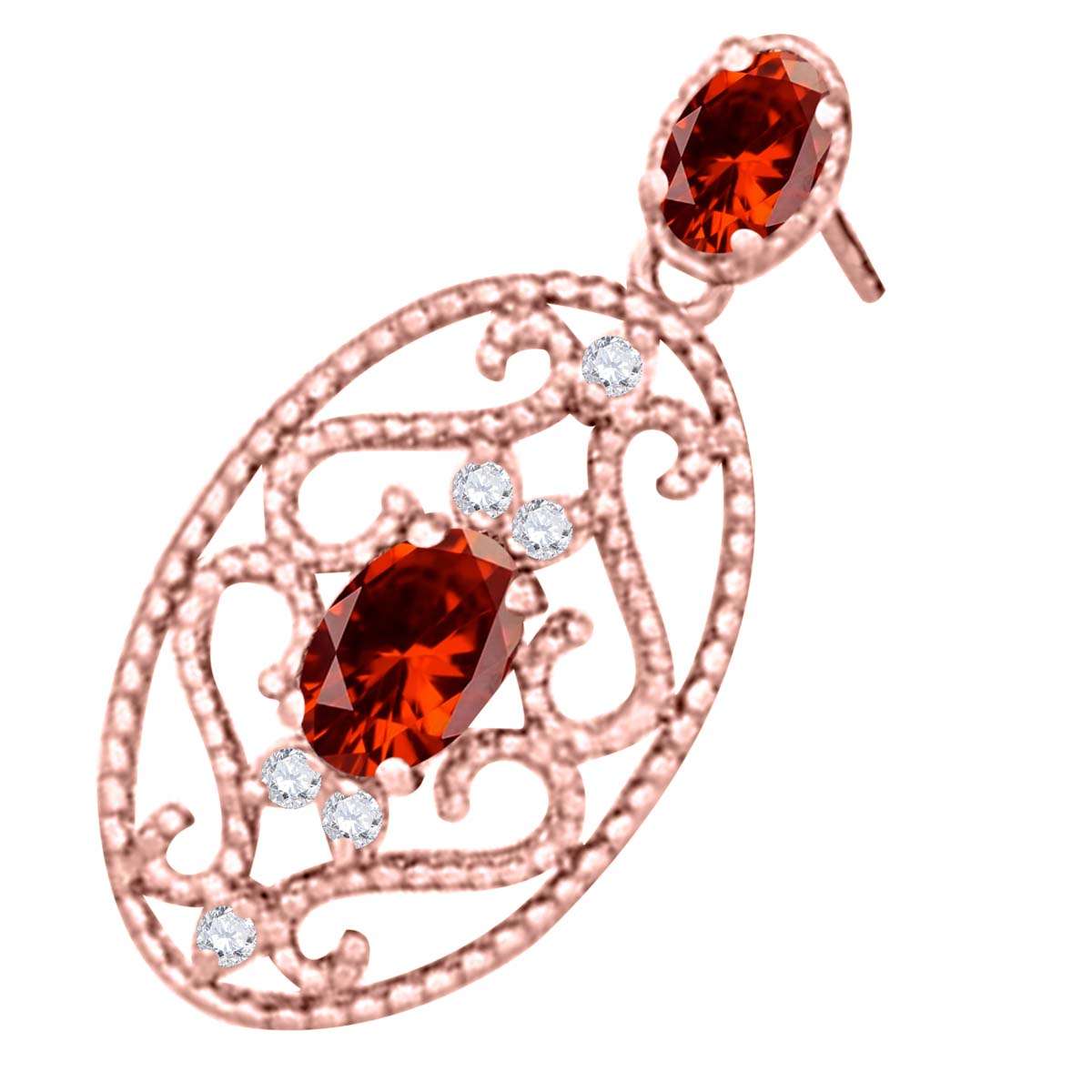 1.55 Carat Oval Shape Garnet and White Diamond Designer Gemstone Earrings For Women In 10K Rose White & Yellow Gold Mauli Jewels