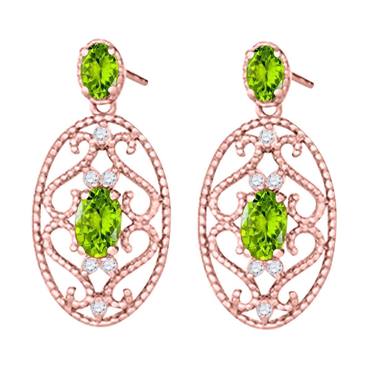 Maulijewels 1.55 Carat Oval Shape Peridot And White Diamond Handmade Gemstone Earrings For Women in 10K Rose White & Yellow Gold Mauli Jewels
