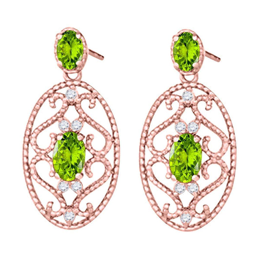 Maulijewels 1.55 Carat Oval Shape Peridot And White Diamond Handmade Gemstone Earrings For Women in 10K Rose White & Yellow Gold Mauli Jewels