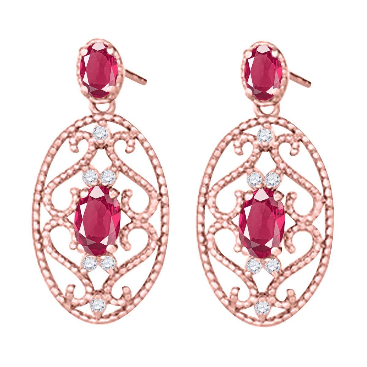 1.55 Carat Natural Diamond Oval Ruby Gemstone Stud Earrings For Women In 10K Yellow White & Rose Gold Mauli Jewels