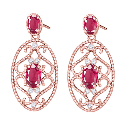 1.55 Carat Natural Diamond Oval Ruby Gemstone Stud Earrings For Women In 10K Yellow White & Rose Gold Mauli Jewels