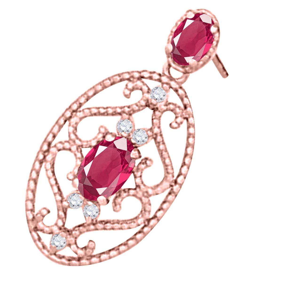 1.55 Carat Natural Diamond Oval Ruby Gemstone Stud Earrings For Women In 10K Yellow White & Rose Gold Mauli Jewels