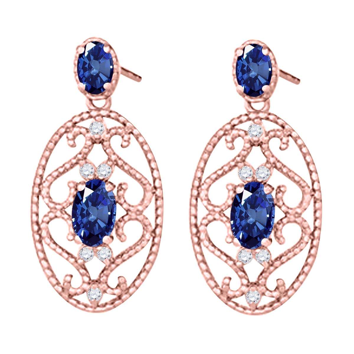 1.55 Carat Oval Shape Sapphire and White Diamond Designer Gemstone Earrings For Women In 10K Rose White & Yellow Gold Mauli Jewels