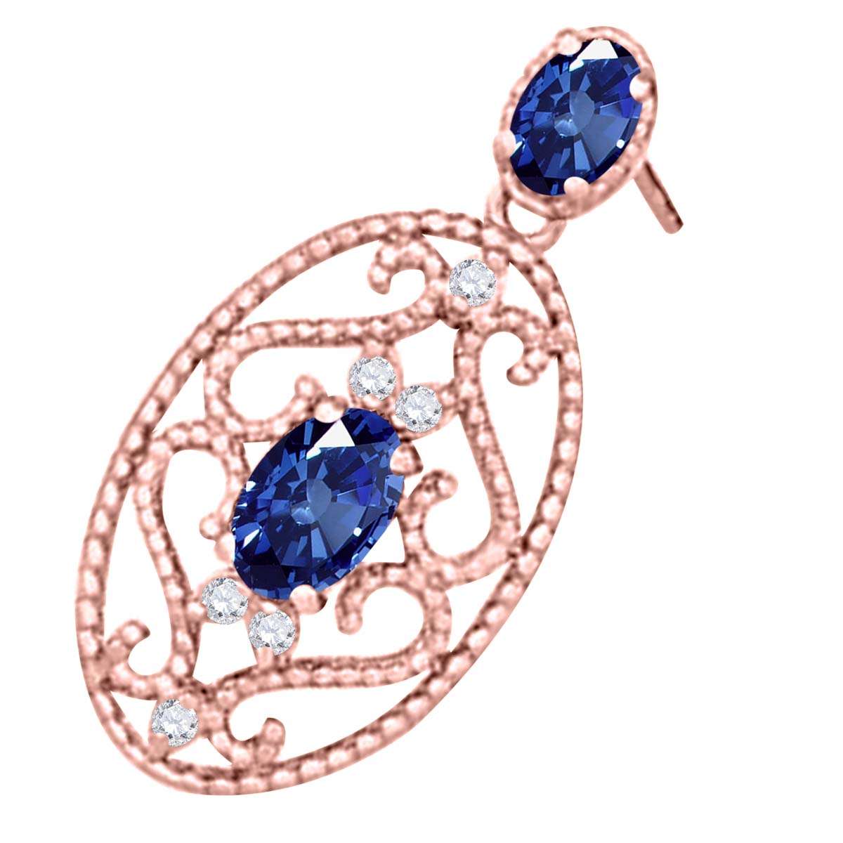 1.55 Carat Oval Shape Sapphire and White Diamond Designer Gemstone Earrings For Women In 10K Rose White & Yellow Gold Mauli Jewels