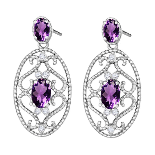Mauli Jewels 1.55 Carat Oval Shape Amethyst & White Diamond Designer Earrings in 10K Rose, White & Yellow Gold Mauli Jewels