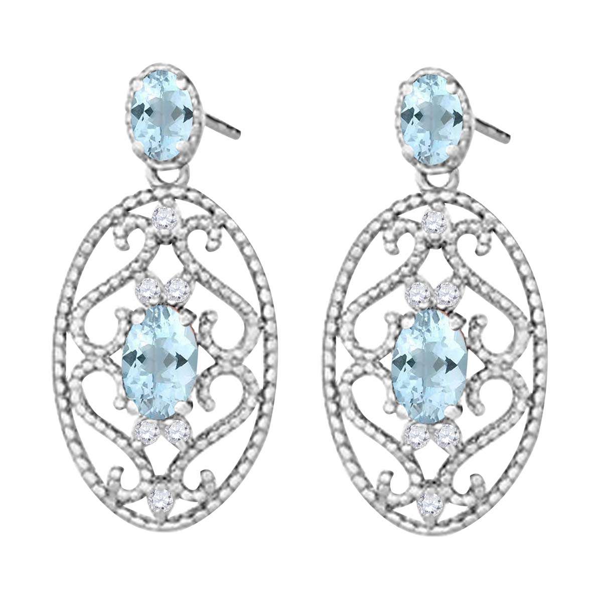 1.55 Carat Oval Shape Aquamarine And Natural Diamond Gemstone Earrings for Women In 10K White Rose & Yellow Gold Mauli Jewels