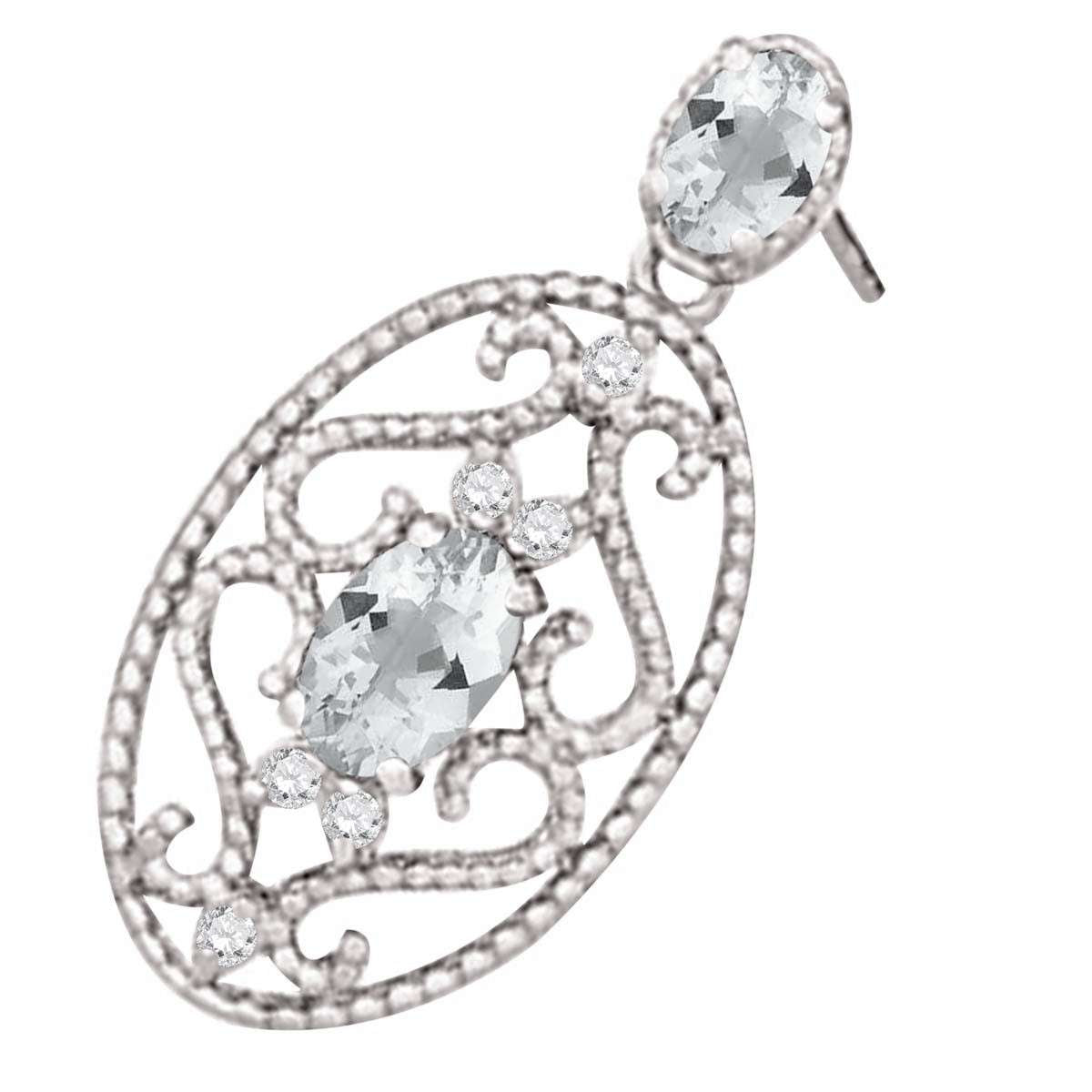 1.55 Carat Oval Shape Aquamarine And Natural Diamond Gemstone Earrings for Women In 10K White Rose & Yellow Gold Mauli Jewels