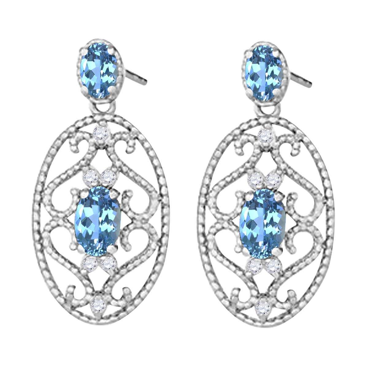 Blue-topaz and 1.55 Carat Natural Diamond Gemstone Earrings For Women In 10K Rose White & Yellow Gold Mauli Jewels