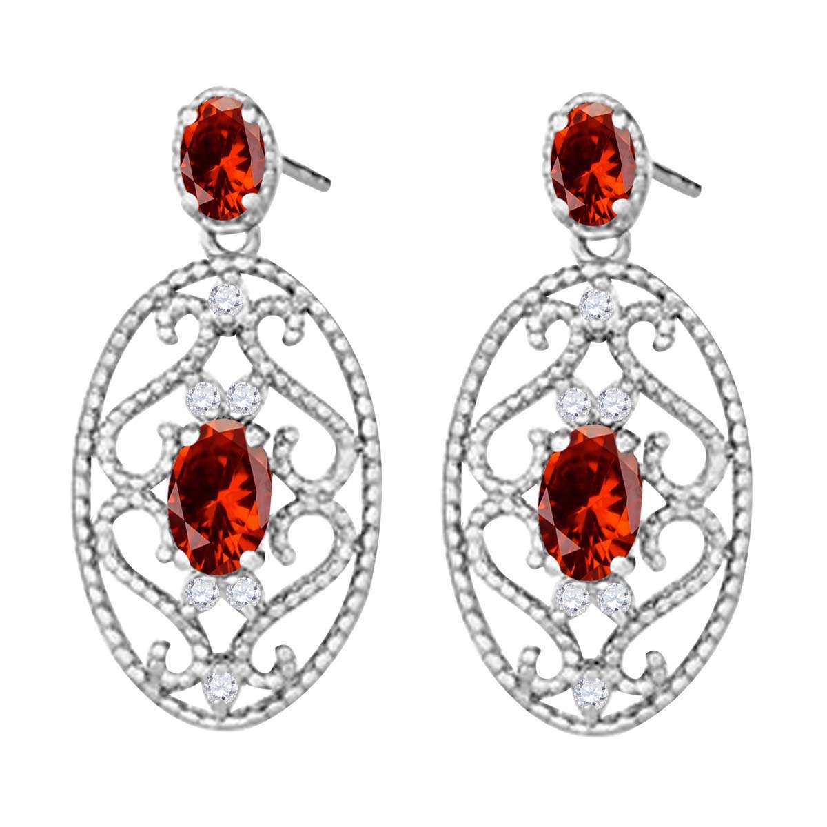 1.55 Carat Oval Shape Garnet and White Diamond Designer Gemstone Earrings For Women In 10K Rose White & Yellow Gold Mauli Jewels