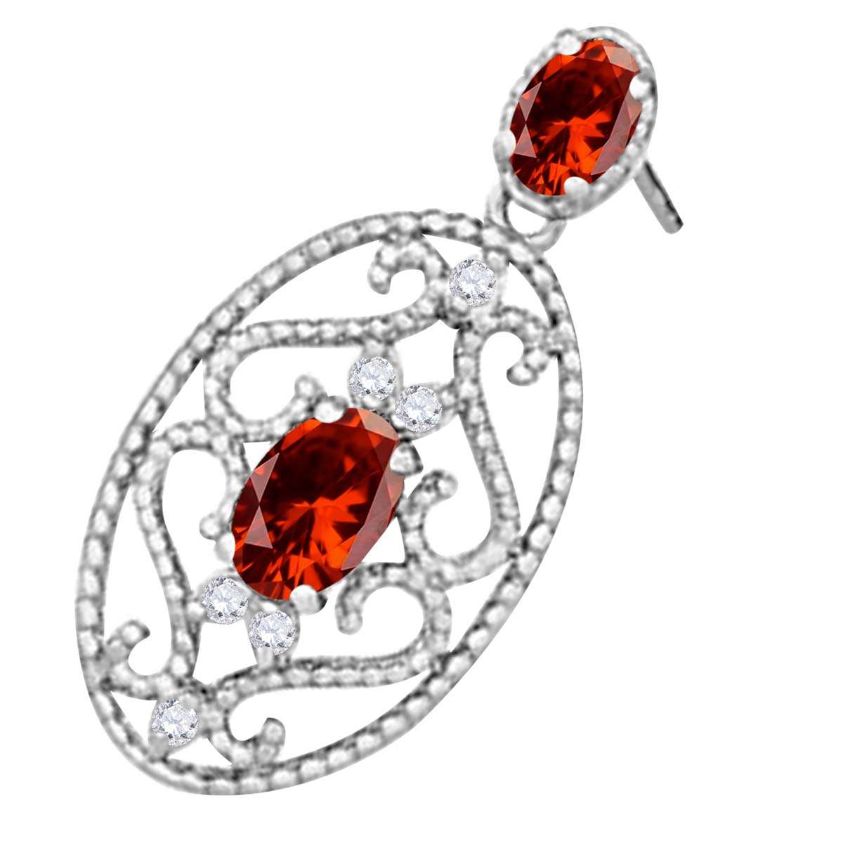 1.55 Carat Oval Shape Garnet and White Diamond Designer Gemstone Earrings For Women In 10K Rose White & Yellow Gold Mauli Jewels