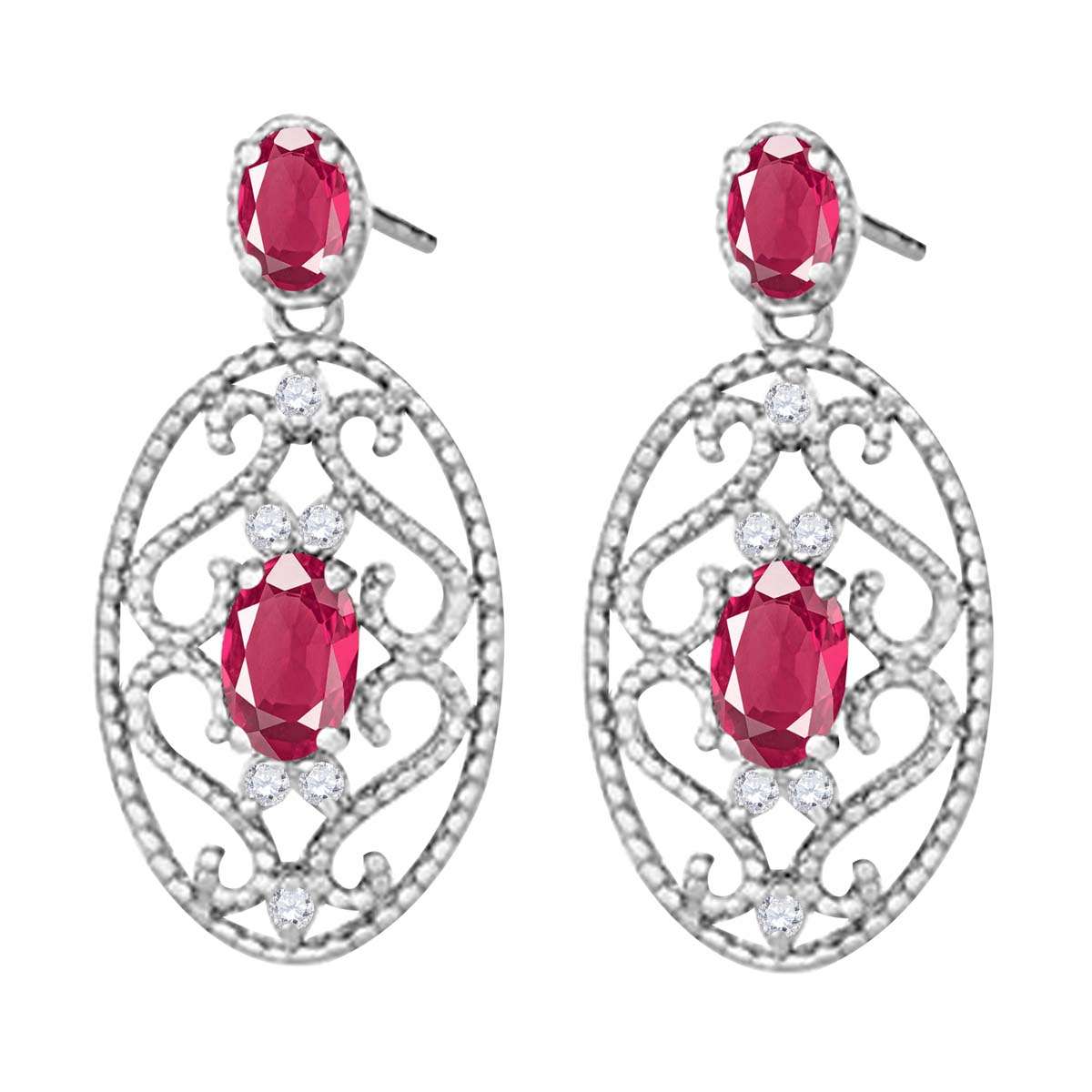 1.55 Carat Natural Diamond Oval Ruby Gemstone Stud Earrings For Women In 10K Yellow White & Rose Gold Mauli Jewels