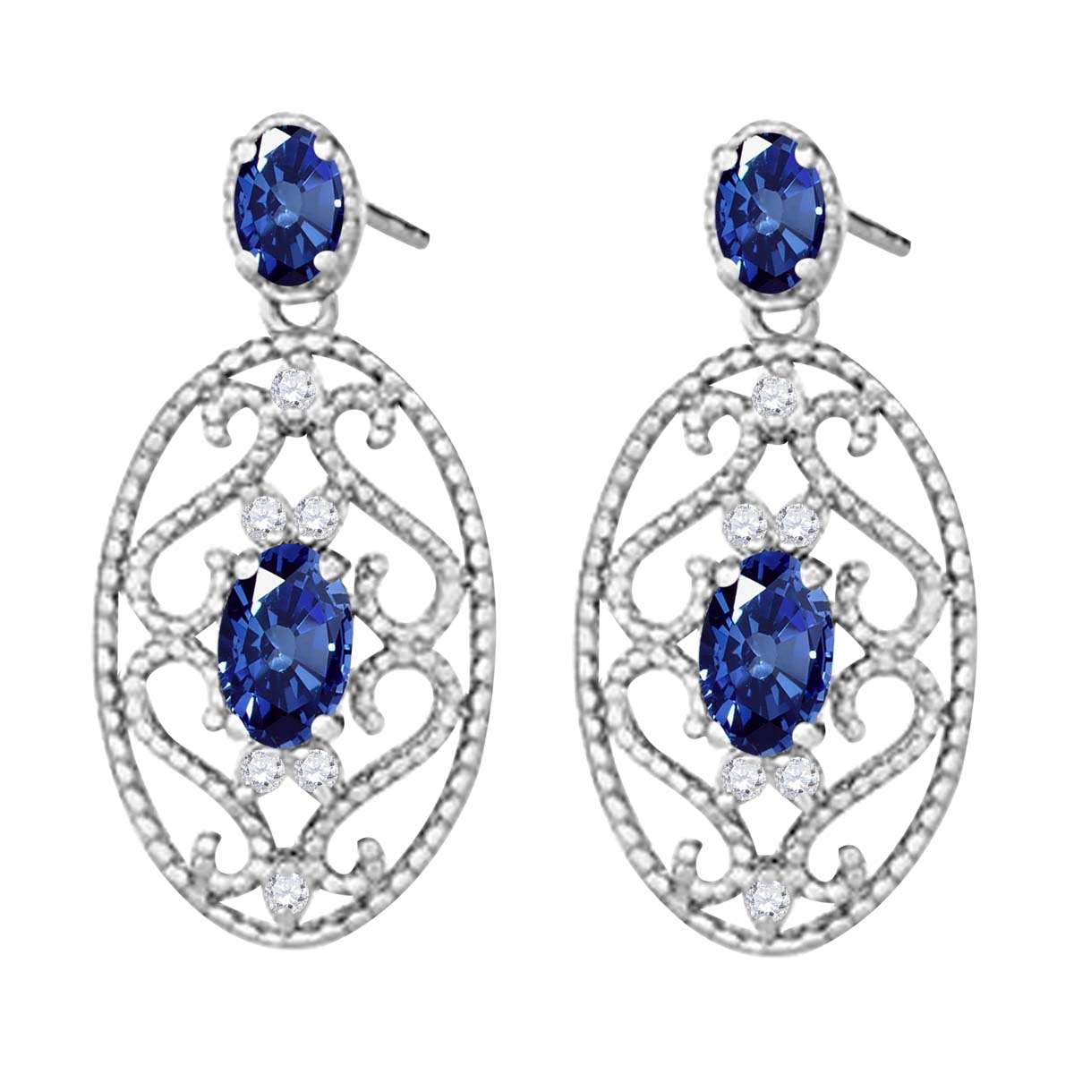 1.55 Carat Oval Shape Sapphire and White Diamond Designer Gemstone Earrings For Women In 10K Rose White & Yellow Gold Mauli Jewels