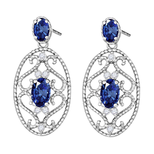 1.55 Carat Oval Shape Sapphire and White Diamond Designer Gemstone Earrings For Women In 10K Rose White & Yellow Gold Mauli Jewels
