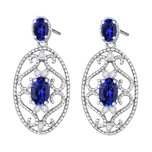 1.55 Carat Oval Shape Tanzanite and White Diamond Designer Gemstone Earrings For Women In 10K Rose White & Yellow Gold Mauli Jewels