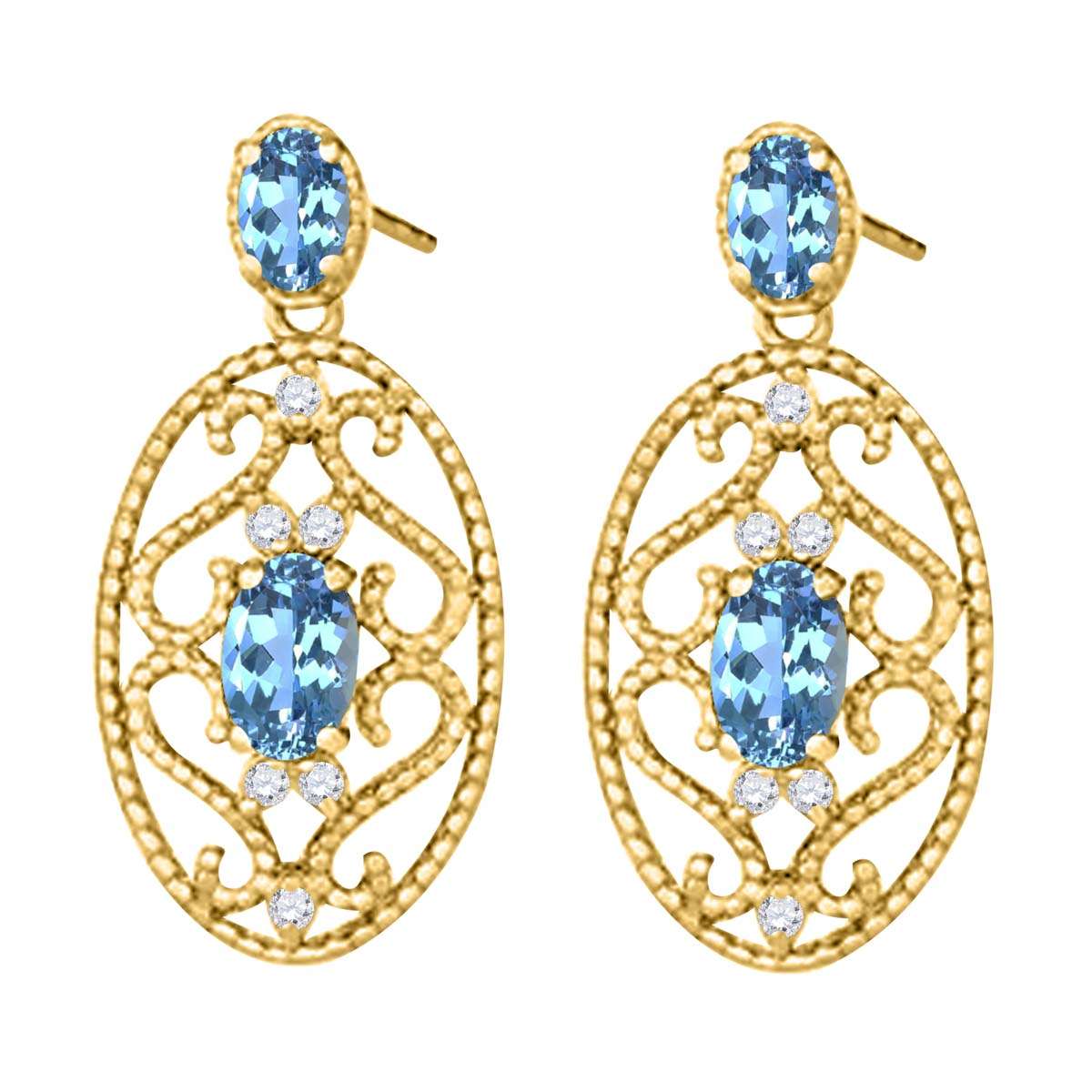Blue-topaz and 1.55 Carat Natural Diamond Gemstone Earrings For Women In 10K Rose White & Yellow Gold Mauli Jewels